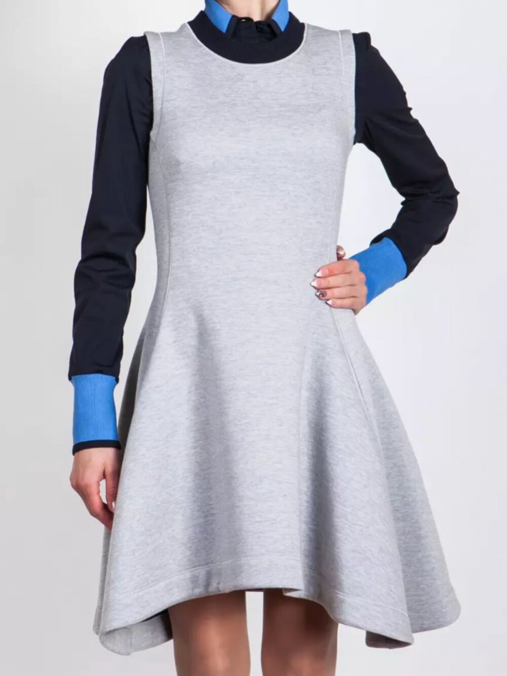 Christian Dior Gray Navy Trim Flared Peplum Mini Dress size 4